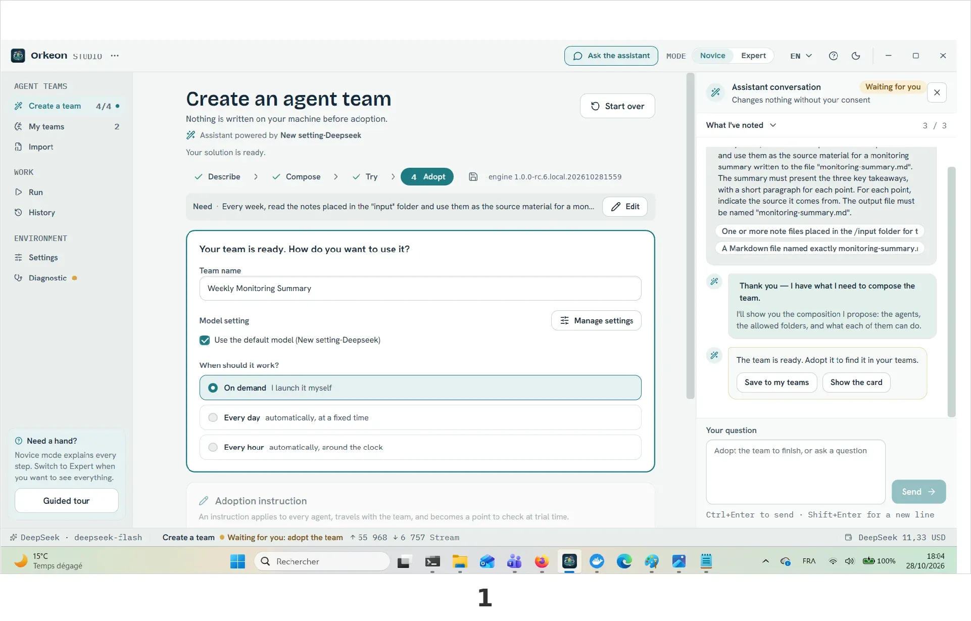 The Adopt step, with the team named Weekly monitoring.